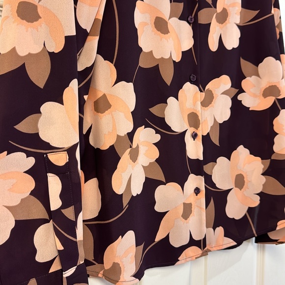 Calvin Klein purple tan floral button down business casual office work top XL - Picture 3 of 8